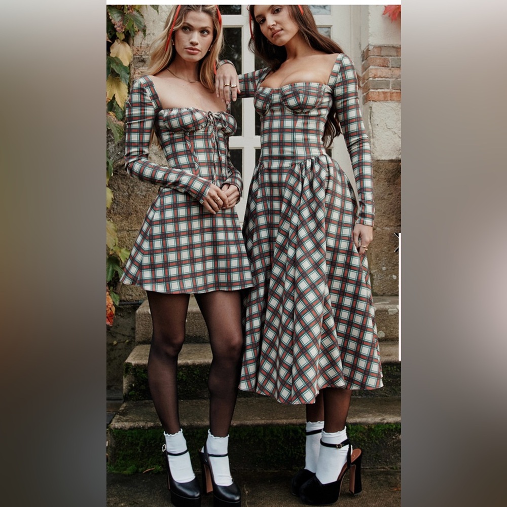 NWOT HOUSE OF CB ELIZA TARTAN PLAID CORSET MIDI DRESS XS ♥️